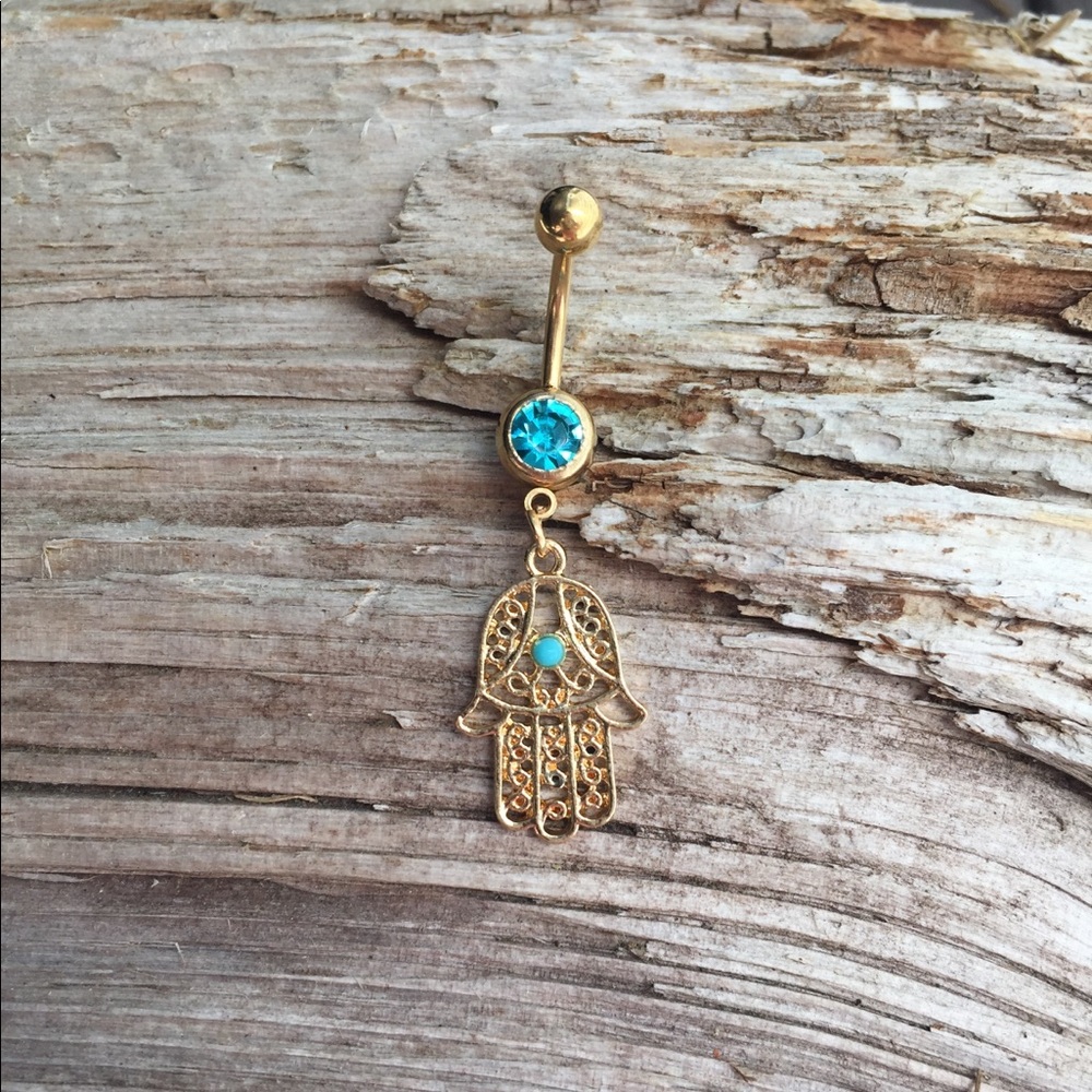 Gold Hamsa Belly Button Navel Ring